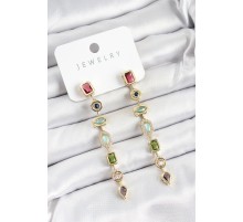 Pirinç Renkli Zirkon Taşlı Sallantılı Model Gold Renk Kadın Küpe - TJ-BKP10744