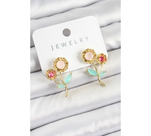 Pirinç Renkli Zirkon Taşlı Papatya Model Gold Renk Kadın Küpe - TJ-BKP10746 Pirinç Renkli Zirkon Taşlı Papatya Model Gold Renk Kadın Küpe - TJ-BKP10746