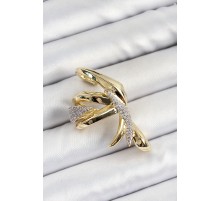 Pirinç Zirkon Taşlı Sıkıştırma Sağ Kıkırdak Gold Renk Kadın Küpe - TJ-BKP10756