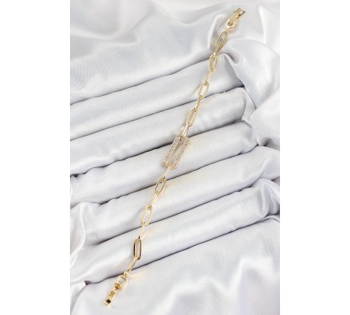 Pirinç  Dikdörtgen Model Zirkon Taşlı Gold Renk VİP Seri Kadın Bileklik - TJ-BB7202