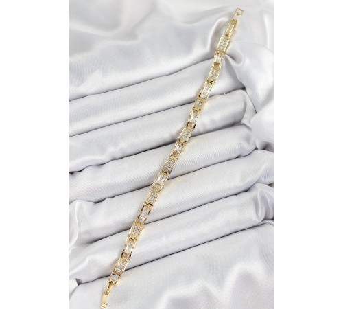 Pirinç Zincir Model Zirkon Taşlı Gold Renk VİP Seri Kadın Bileklik - TJ-BB7204