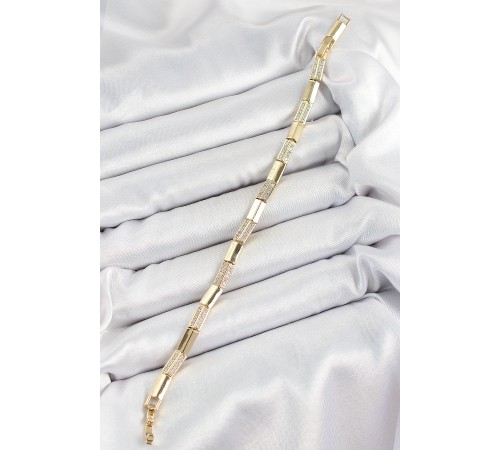 Pirinç Dikdörtgen Model Zirkon Taşlı Gold Renk VİP Seri Kadın Bileklik - TJ-BB7205