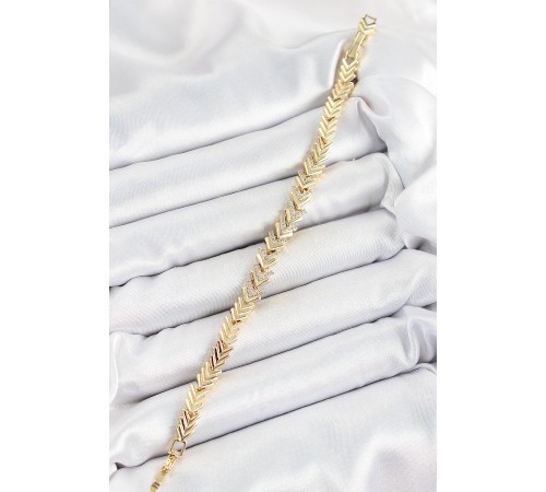 Pirinç Sıralı Ok Model Zirkon Taşlı Gold Renk VİP Seri Kadın Bileklik - TJ-BB7206