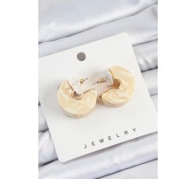 Pirinç Mermer Desenli Vintage Yarım Halka Model Gold Renk Kadın Küpe - TJ-BKP10764
