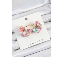 Pirinç Mermer Desenli Vintage Yarım Halka Model Gold Renk Kadın Küpe - TJ-BKP10763