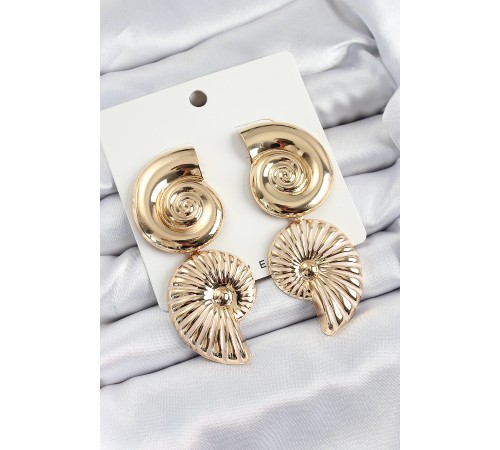 Pirinç Sarmal Sallantılı Deniz Kabuğu Vintage Model Gold Renk Küpe - TJ-BKP10771 Pirinç Sarmal Sallantılı Deniz Kabuğu Vintage Model Gold Renk Küpe - TJ-BKP10771