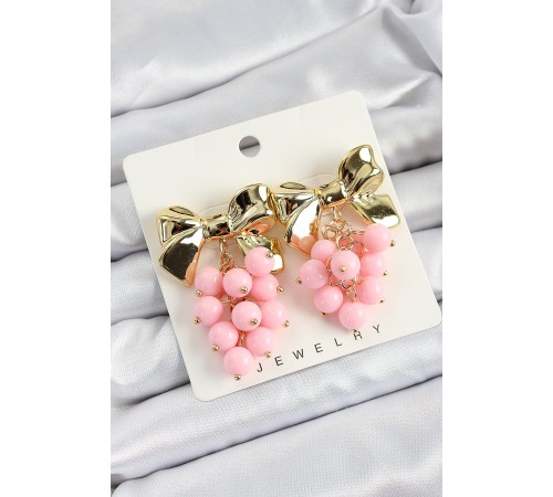 Pirinç Sallantılı Pembe Boncuklu Fiyonk Vintage Model Gold Renk Kadın Küpe - TJ-BKP10776 Pirinç Sallantılı Pembe Boncuklu Fiyonk Vintage Model Gold Renk Kadın Küpe - TJ-BKP10776