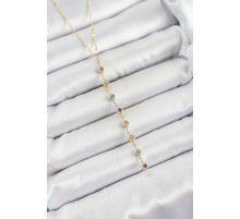 Pirinç Renkli Zirkon Taşlı Y Model Gold Renk Kadın Kolye - TJ-BKO10306