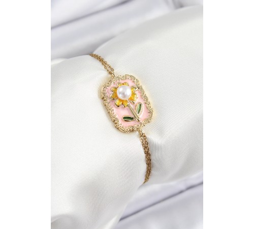 316L Çelik Zincir Pembe Mineli Sanatsal Portre İnci Detaylı Papatya Model Gold Renk Kadın Bileklik - TJ-BB7232 316L Çelik Zincir Pembe Mineli Sanatsal Portre İnci Detaylı Papatya Model Gold Renk Kadın Bileklik - TJ-BB7232