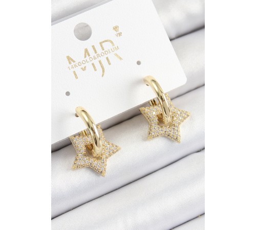 Pirinç Zirkon Taşlı Yıldız Figürlü Halka Model Gold Renk Kadın Küpe - TJ-BKP10783 Pirinç Zirkon Taşlı Yıldız Figürlü Halka Model Gold Renk Kadın Küpe - TJ-BKP10783