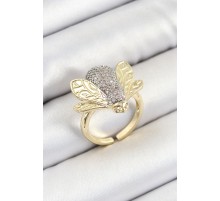 Pirinç Zirkon Taşlı Arı Model Gümüş Ve Gold Renk Kadın Yüzük - TJ-BYK3792