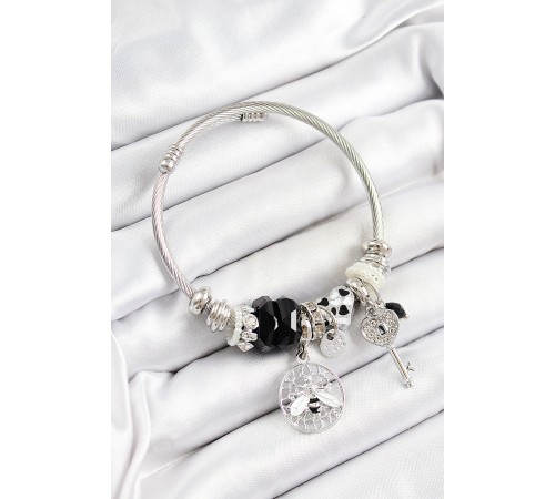 316L Çelik Siyah Zirkon Taşlı Baykuş Arı Ve Anahtar Model Gümüş Renk Charm Bileklik - TJ-BB7257 316L Çelik Siyah Zirkon Taşlı Baykuş Arı Ve Anahtar Model Gümüş Renk Charm Bileklik - TJ-BB7257
