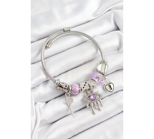 316L Çelik Mor Zirkon Taşlı Göz Kilit Ve Anahtar Model Gümüş Renk Charm Bileklik - TJ-BB7260 316L Çelik Mor Zirkon Taşlı Göz Kilit Ve Anahtar Model Gümüş Renk Charm Bileklik - TJ-BB7260