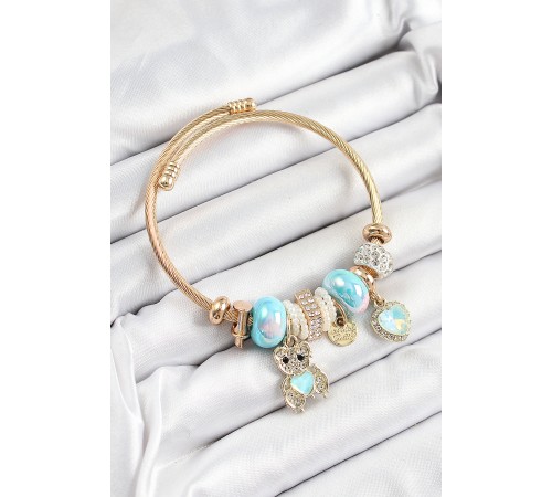 316L Çelik Mavi Zirkon Taşlı Ayıcık Ve Kalp Model Gold Renk Charm Bileklik - TJ-BB7303 316L Çelik Mavi Zirkon Taşlı Ayıcık Ve Kalp Model Gold Renk Charm Bileklik - TJ-BB7303