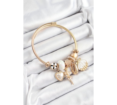316L Çelik Beyaz Zirkon Taşlı Yıldız Melek İstiridye Ve Kalp Model Gold Renk Charm Bileklik - TJ-BB7316 316L Çelik Beyaz Zirkon Taşlı Yıldız Melek İstiridye Ve Kalp Model Gold Renk Charm Bileklik - TJ-BB7316