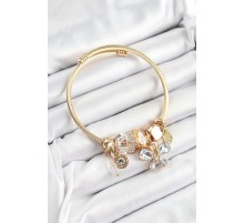 316L Çelik Beyaz Zirkon Taşlı Kelebek Model Gold Renk Charm Bileklik - TJ-BB7323