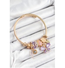 316L Çelik Mor Zirkon Taşlı Kelebek Model Gold Renk Charm Bileklik - TJ-BB7324