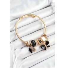 316L Çelik Siyah Zirkon Taşlı Kelebek Model Gold Renk Charm Bileklik - TJ-BB7325