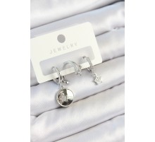 Pirinç Zirkon Taşlı Sallantılı Yıldız Model Gümüş Renk 3'lü Çift Kadın Küpe Set - TJ-BKP10792
