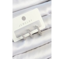 Pirinç Zirkon Taşlı Halka Model Gümüş Renk 3'lü Çift Kadın Küpe Set - TJ-BKP10793