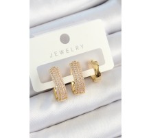 Pirinç Zirkon Taşlı Damla Model Gold Renk 3'lü Çift Kadın Küpe Set - TJ-BKP10823