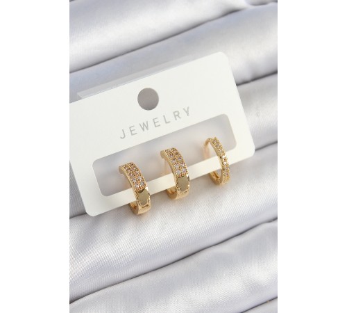 Pirinç Zirkon Taşlı Halka Model Gold Renk 3'lü Çift Kadın Küpe Set - TJ-BKP10838 Pirinç Zirkon Taşlı Halka Model Gold Renk 3'lü Çift Kadın Küpe Set - TJ-BKP10838