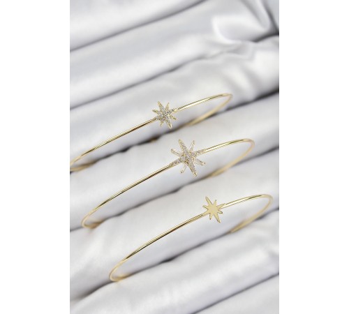 Pirinç Zirkon Taşlı Kutup Yıldızı Model Gold Renk Vip 3'lü Kadın Bileklik - TJ-BB7338 Pirinç Zirkon Taşlı Kutup Yıldızı Model Gold Renk Vip 3'lü Kadın Bileklik - TJ-BB7338