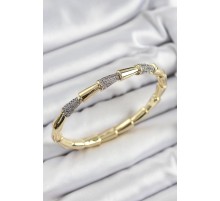 Pirinç Zirkon Taşlı Kemik Model Gold Renk Vip Kadın Bileklik - TJ-BB7339