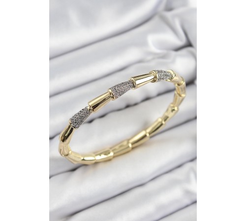 Pirinç Zirkon Taşlı Kemik Model Gold Renk Vip Kadın Bileklik - TJ-BB7339 Pirinç Zirkon Taşlı Kemik Model Gold Renk Vip Kadın Bileklik - TJ-BB7339
