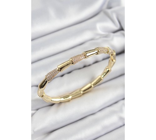 Pirinç Zirkon Taşlı Kemik Model Gold Renk Vip Kadın Bileklik - TJ-BB7341 Pirinç Zirkon Taşlı Kemik Model Gold Renk Vip Kadın Bileklik - TJ-BB7341