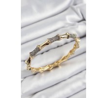 Pirinç Zirkon Taşlı Kemik Model Gold Renk Vip Kadın Bileklik - TJ-BB7342