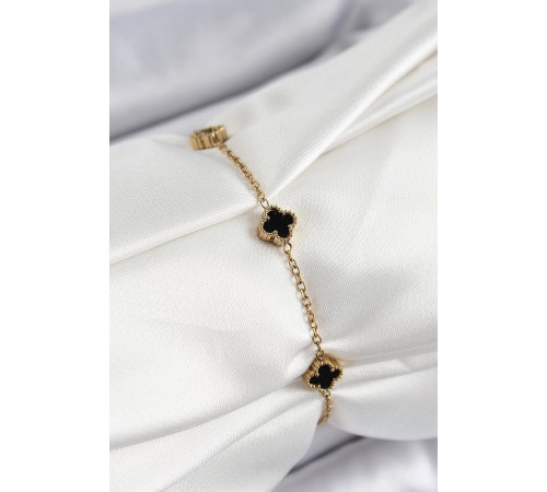 316L Çelik Siyah Sedef Yonca Model Gold Renk Kadın Bileklik - TJ-BB7359 316L Çelik Siyah Sedef Yonca Model Gold Renk Kadın Bileklik - TJ-BB7359