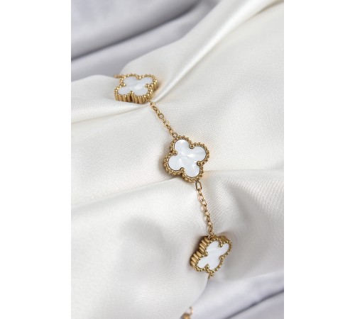 316L Çelik Beyaz Sedef Yonca Model Gold Renk Kadın Bileklik - TJ-BB7364 316L Çelik Beyaz Sedef Yonca Model Gold Renk Kadın Bileklik - TJ-BB7364