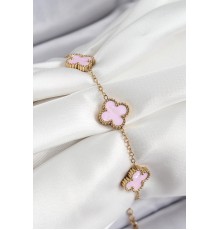 316L Çelik Pembe Sedef Yonca Model Gold Renk Kadın Bileklik - TJ-BB7365