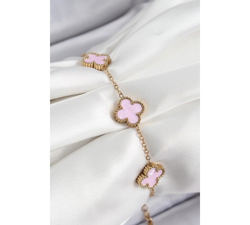 316L Çelik Pembe Sedef Yonca Model Gold Renk Kadın Bileklik - TJ-BB7365 316L Çelik Pembe Sedef Yonca Model Gold Renk Kadın Bileklik - TJ-BB7365