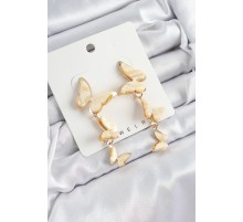 Pirinç Sedef Sallantılı Mermer Desenli Kelebek Model Gold Renk Vintage Kadın Küpe - TJ-BKP10871
