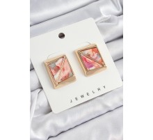 Pirinç Pembe Üçgen Kesim Detaylı Kare Model Vintage Gold Renk Kadın Küpe - TJ-BKP10874