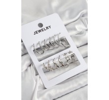 Pirinç Karışık Halka Model Gümüş Renk 6 Çift Kadın Küpe Set - TJ-BKP10877