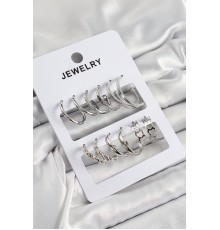 Pirinç Karışık Halka Model Gümüş Renk 6 Çift Kadın Küpe Set - TJ-BKP10877