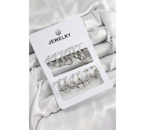 Pirinç Karışık Halka Model Gümüş Renk 6 Çift Kadın Küpe Set - TJ-BKP10879 Pirinç Karışık Halka Model Gümüş Renk 6 Çift Kadın Küpe Set - TJ-BKP10879