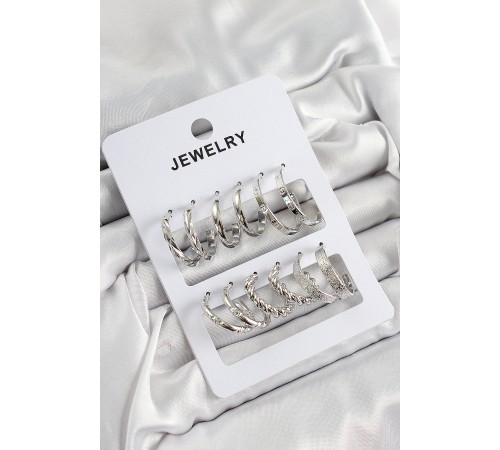 Pirinç Karışık Halka Model Gümüş Renk 6 Çift Kadın Küpe Set - TJ-BKP10880 Pirinç Karışık Halka Model Gümüş Renk 6 Çift Kadın Küpe Set - TJ-BKP10880