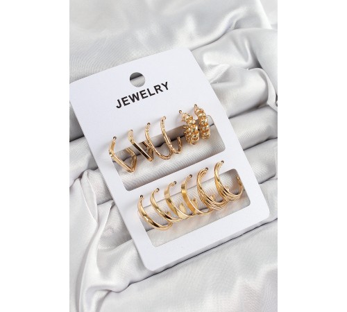 Pirinç Karışık Halka Model Gold Renk 6 Çift Kadın Küpe Set - TJ-BKP10886 Pirinç Karışık Halka Model Gold Renk 6 Çift Kadın Küpe Set - TJ-BKP10886