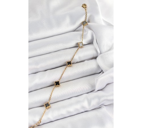 316L Çelik Siyah Sedef Yonca Model Gold Renk Kadın Bileklik - TJ-BB7359 316L Çelik Siyah Sedef Yonca Model Gold Renk Kadın Bileklik - TJ-BB7359