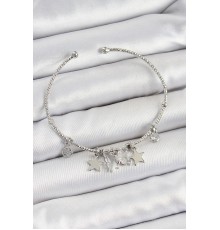 Pirinç Zirkon Taşlı Kelebek Ve Yıldız Model Gümüş Renk Charm Bileklik - TJ-BB7345