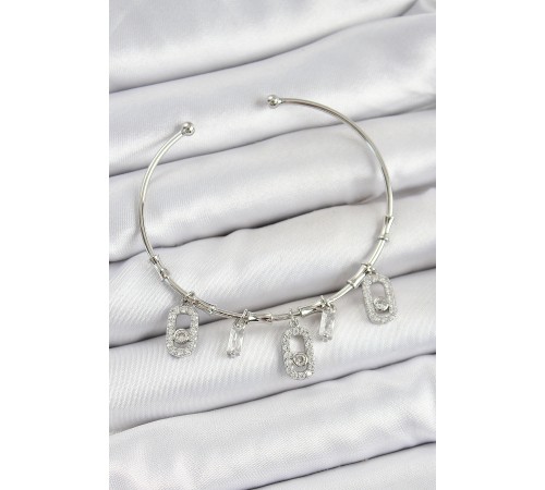 Pirinç Zirkon Taşlı Dikdörtgen Model Gümüş Renk Charm Bileklik - TJ-BB7351 Pirinç Zirkon Taşlı Dikdörtgen Model Gümüş Renk Charm Bileklik - TJ-BB7351