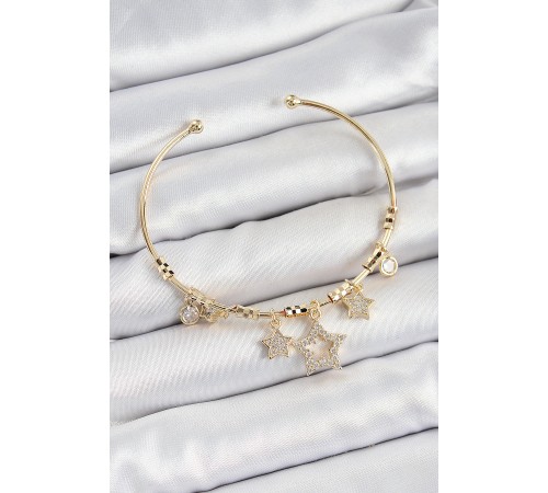 Pirinç Zirkon Taşlı Yıldız Model Gold Renk Charm Bileklik - TJ-BB7352 Pirinç Zirkon Taşlı Yıldız Model Gold Renk Charm Bileklik - TJ-BB7352