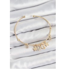 Pirinç Zirkon Taşlı Kelebek Ve Yıldız Model Gold Renk Charm Bileklik - TJ-BB7355