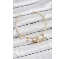 Pirinç Zirkon Taşlı İstiridye Ve Deniz Yıldızı Model Gold Renk Charm Bileklik - TJ-BB7358