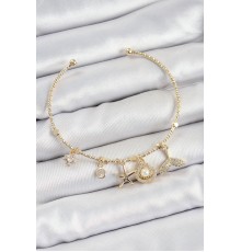 Pirinç Zirkon Taşlı İstiridye Ve Deniz Yıldızı Model Gold Renk Charm Bileklik - TJ-BB7358
