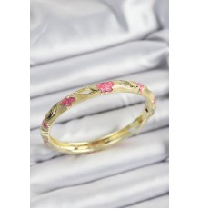 Mineli Pirinç Pembe Ve Hardal Çiçek Motifli Gold Renk Kadın Kelepçe - TJ-BB7369
